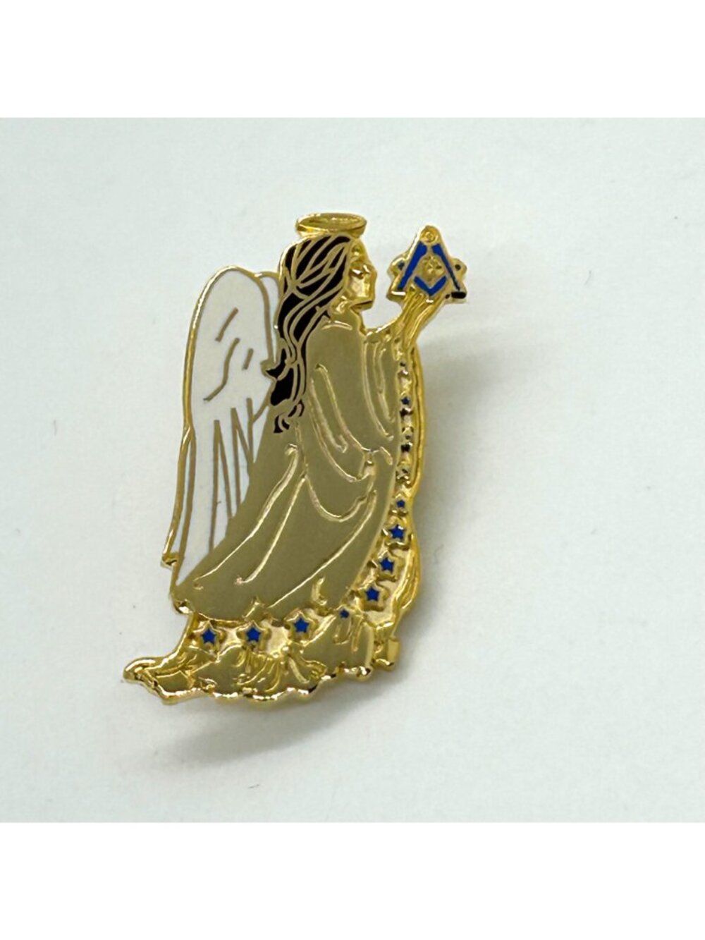 Free Mason Pin Angel Holding Square & Compass Masonic Gold-tone and Enamel - Picture 2 of 13